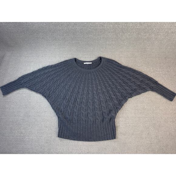 Trina Turk Sweater 100% Merino Wool Crewneck Cable knit Dolman Gray Size Large - Picture 1 of 8